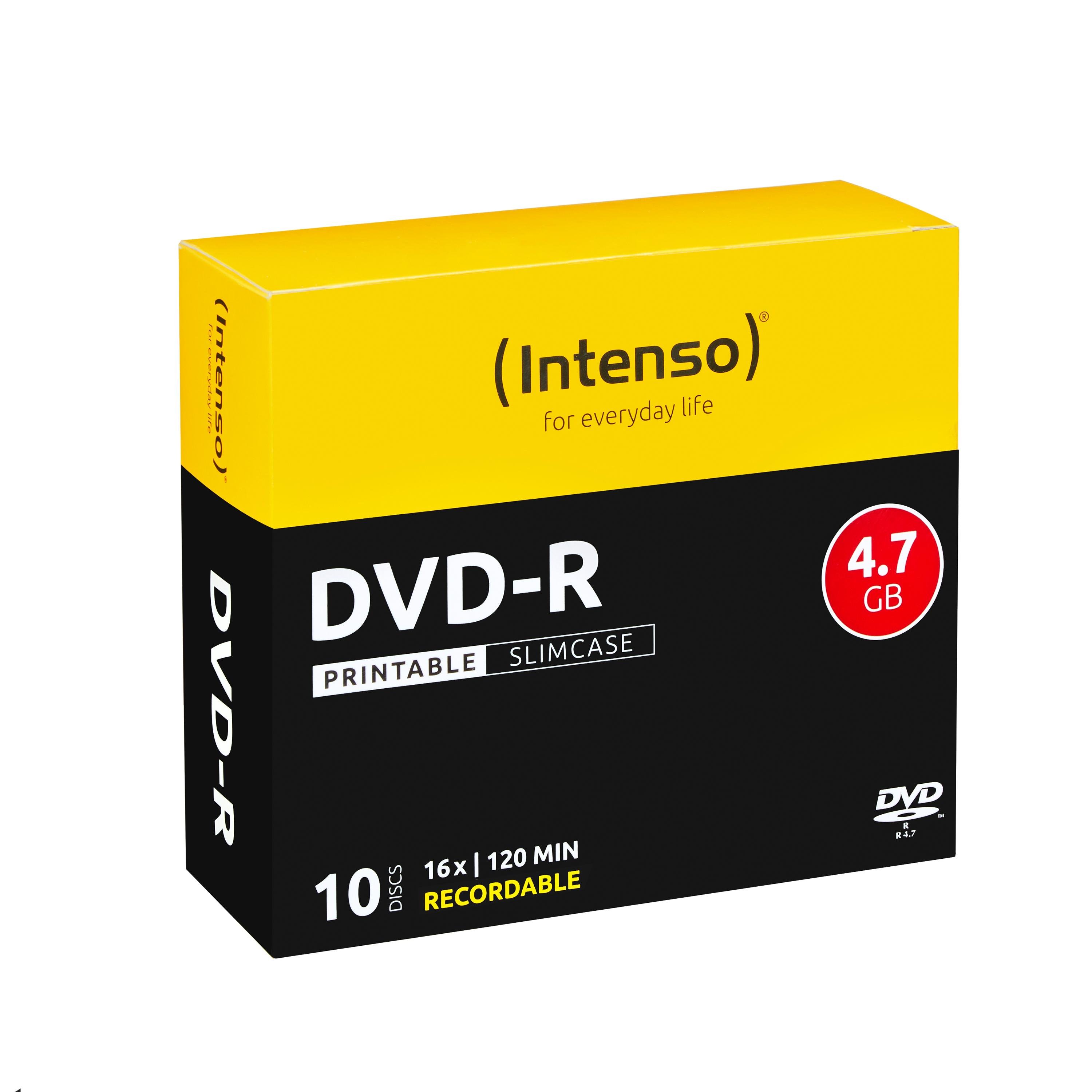DVD-R 4,7 GB, 16x, 10er Pack Slimcase, printable DVD-Rohlinge