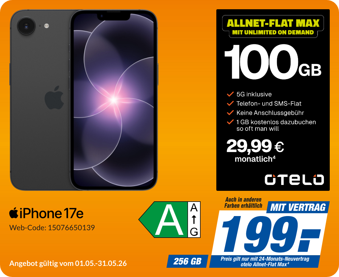 Apple iPhone 17e mit Allnet Flat Max für 199€!