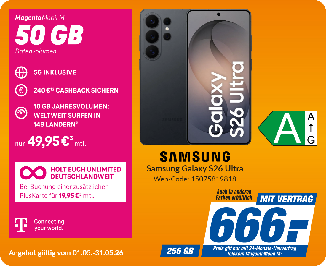 Samsung S26 Ultra mit Magenta Mobil M für 666€!