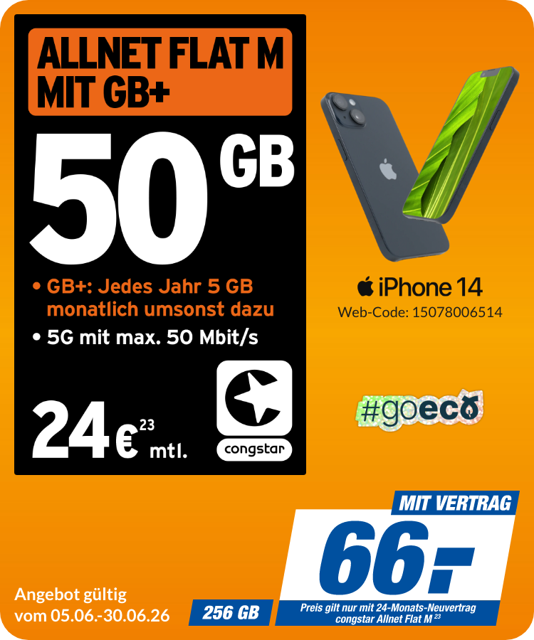 iPhone 14 mit Allnet Flat M für 66€!