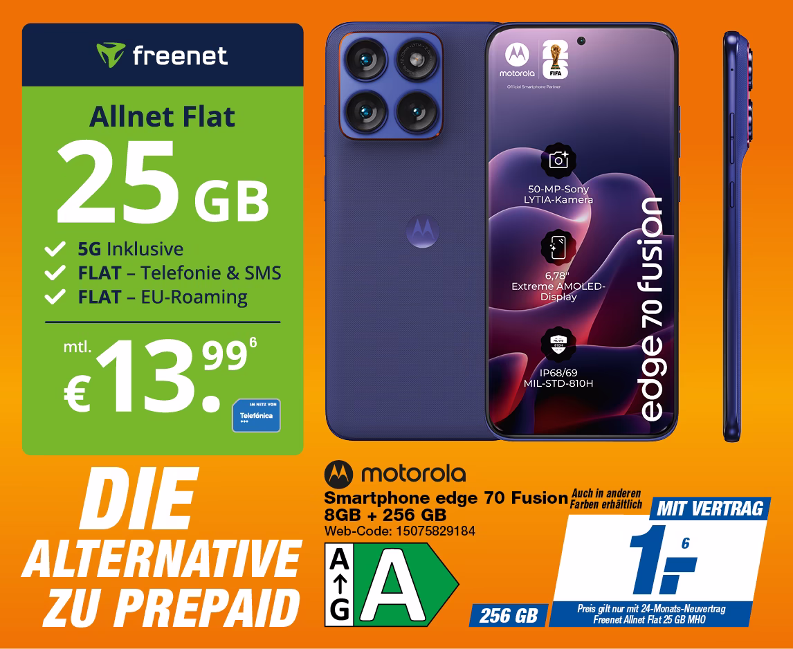 Motorola Edge 70 Fusion mit Freenet Allnet Flat 25GB