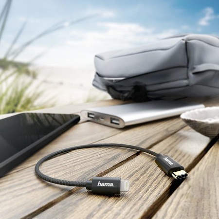 Schnelllade-/Datenkabel, USB-C - Lightning, 0,2 m, Schwarz (00187208)