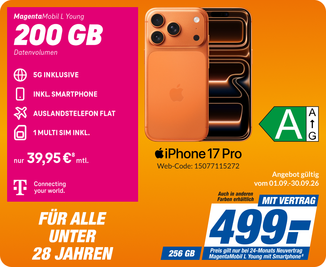 iPhone 17 Pro mit Magenta Mobil L Young für 499€!