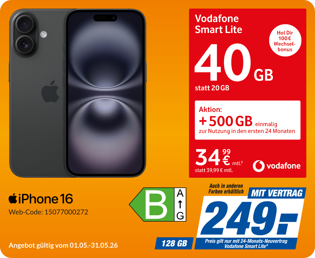 Apple iPhone 16 mit Smart Lite für 249€!
