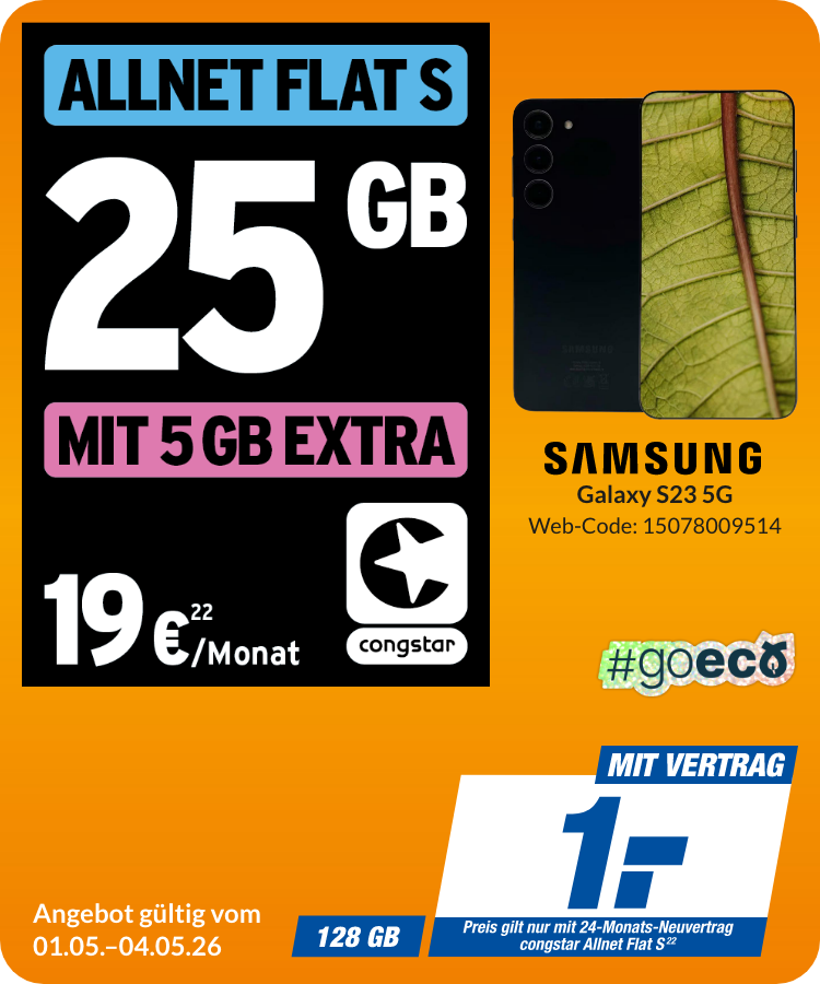 Samsung A23 mit Allnet Flat S für 1€!