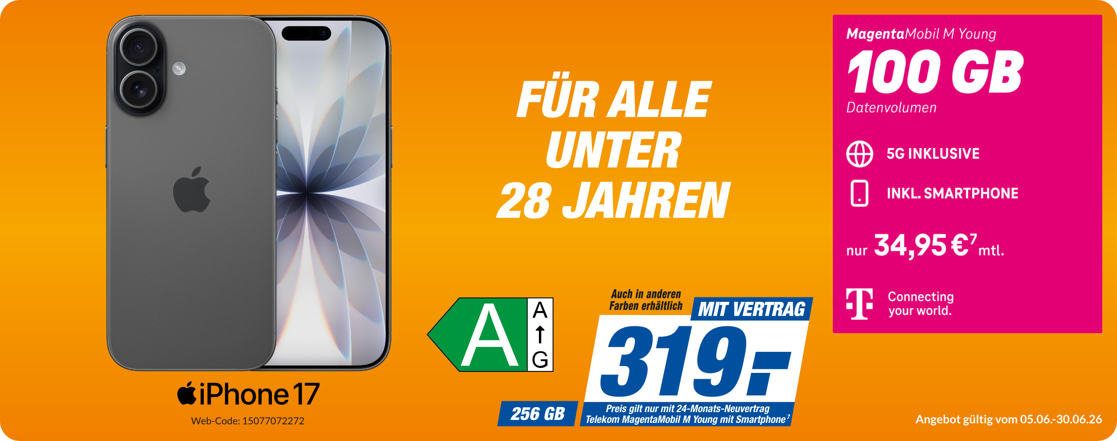 iPhone 17 mit Magenta Mobil M Young für 319€!