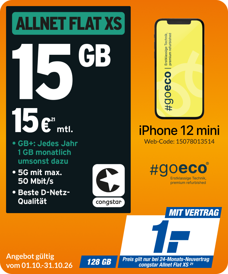iPhone 12 mini mit Allnet Flat XS für 1€!
