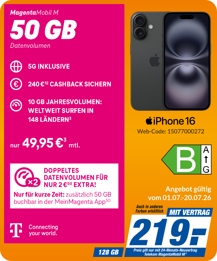 iPhone 16 mit Magenta Mobil M für 219€!