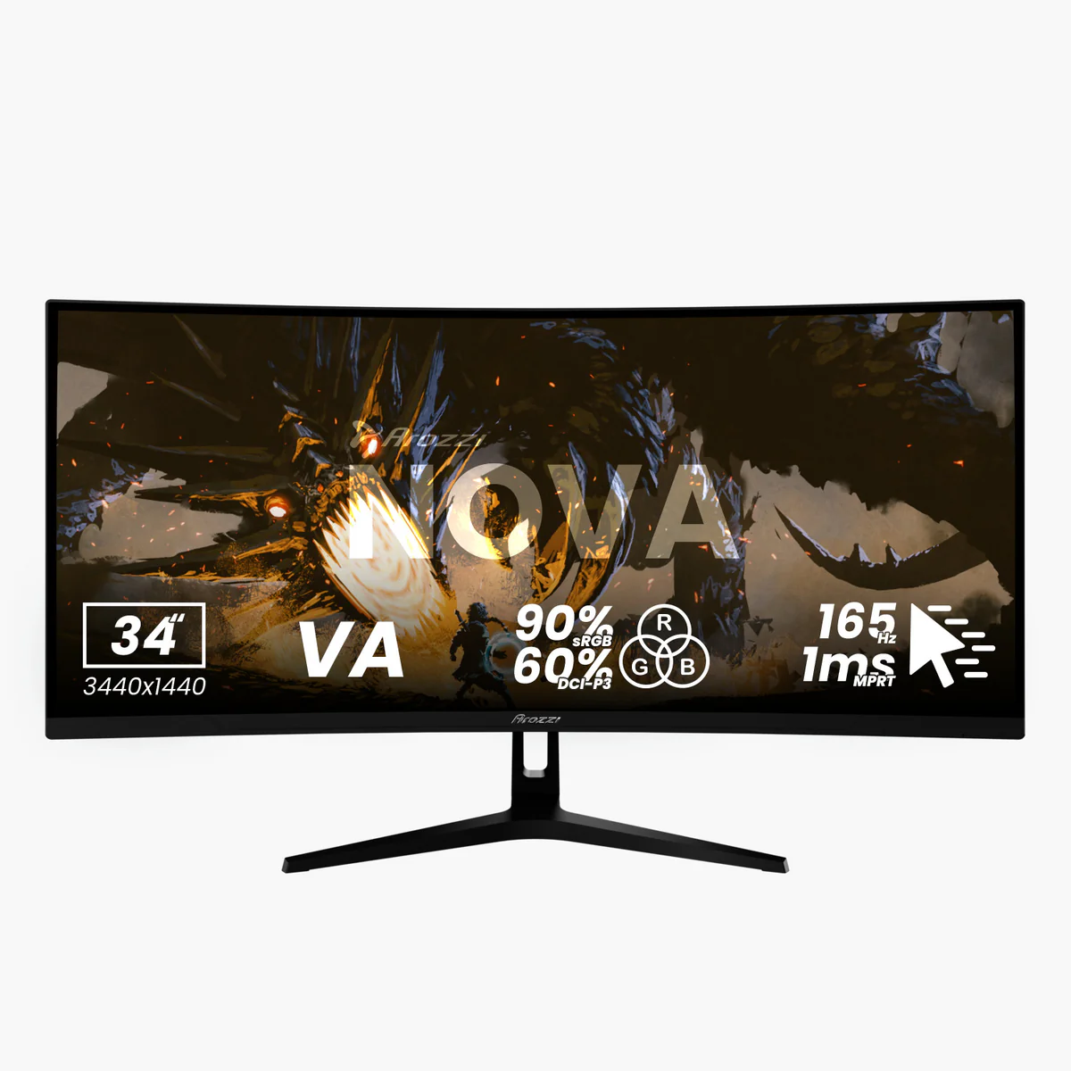 Nova, Schwarz, 34 Zoll, Curved, WQHD, VA, 165 Hz, 1 ms Gaming-Monitor