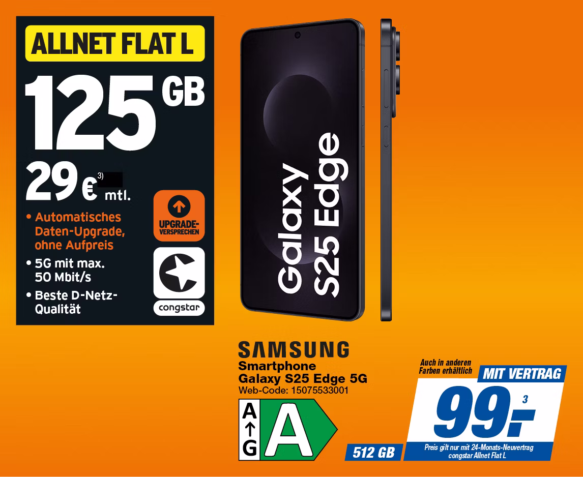 Samsung Galaxy S25 Edge 5G mit Congstar Allnet Flat L