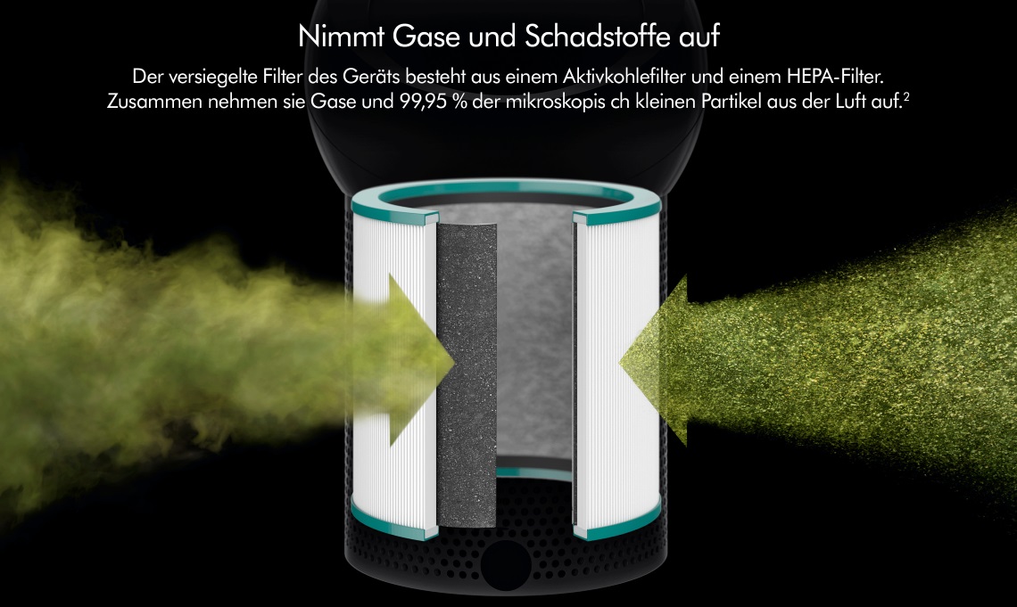 Nimmt Gase und Schadstoffe auf