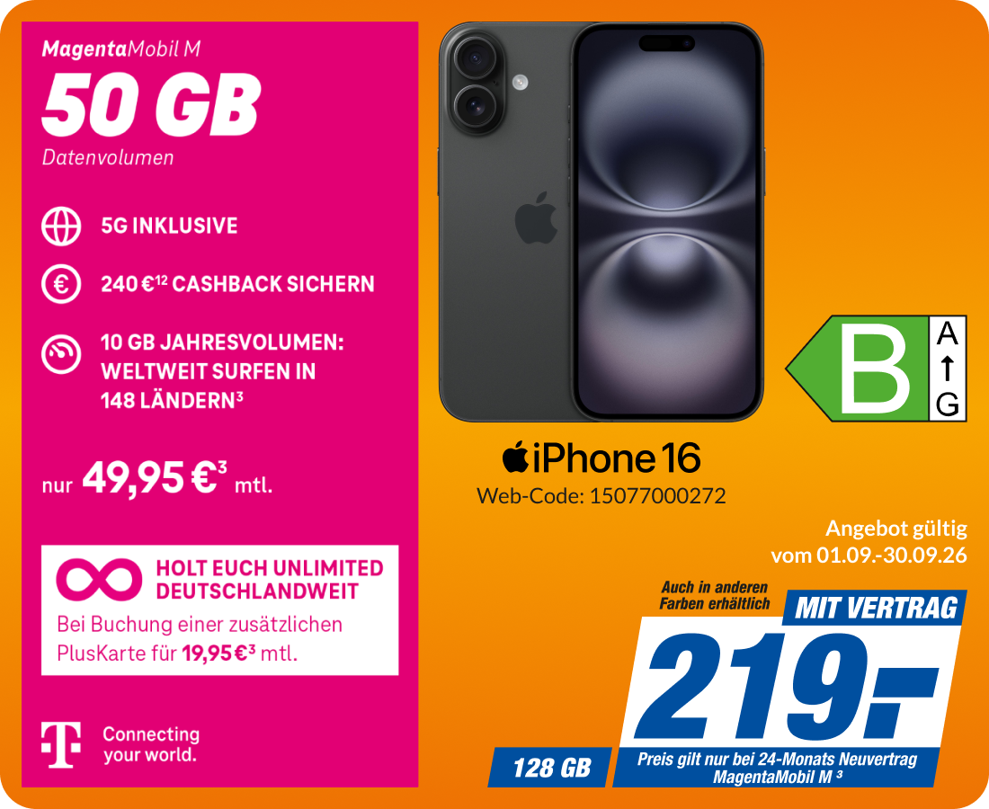 iPhone 16 mit Magenta Mobil M für 219€!