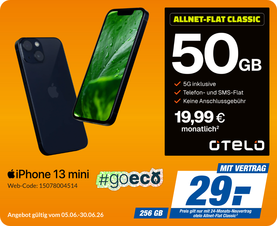 iPhone 13 mini mit Allnet Flat Classic für 29€!