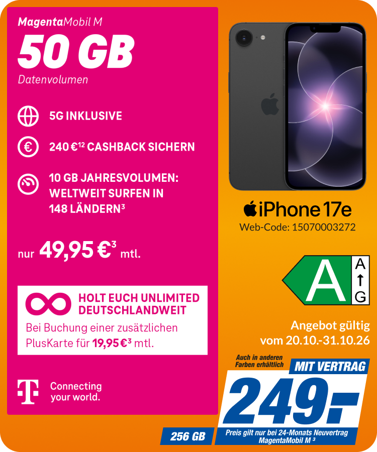 Apple iPhone 17e mit Magenta Mobil M für 249€!