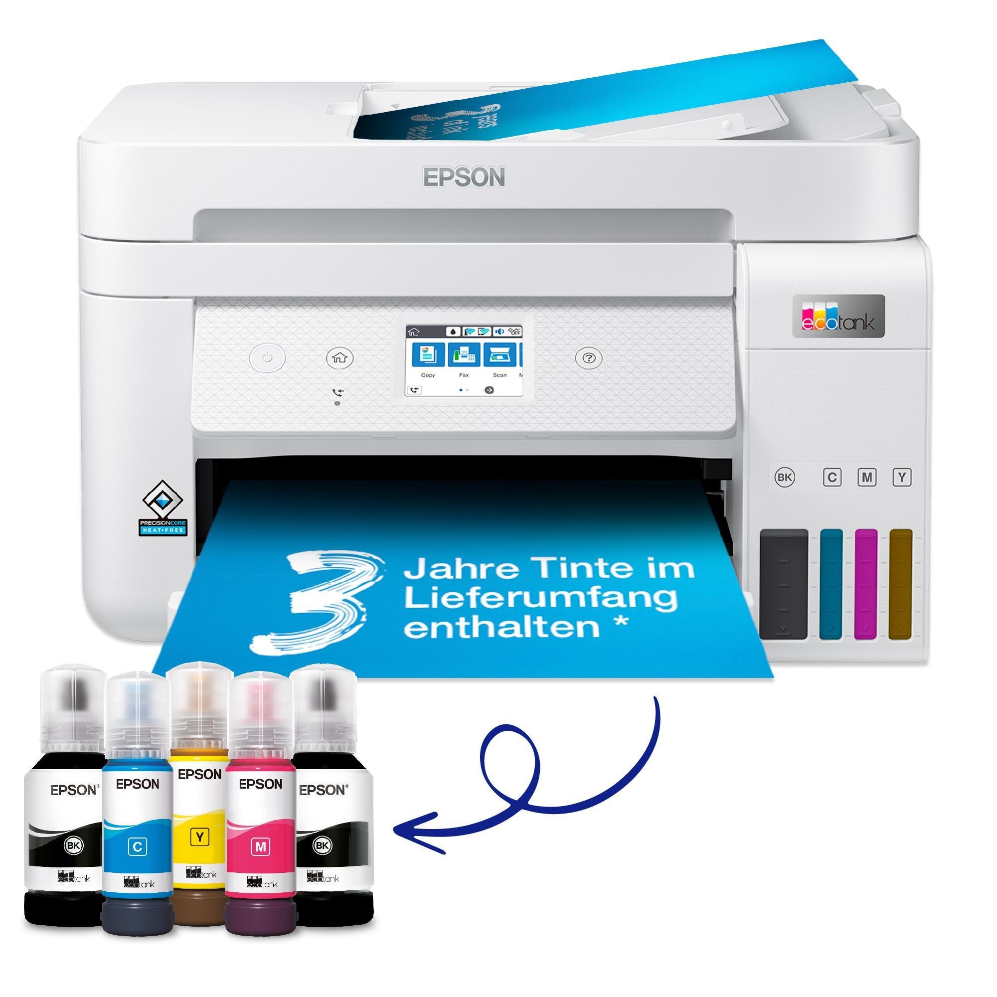 EcoTank ET-4856 A4-Multifunktions-Wi-Fi-Tintentankdrucker mit Tinte für bis zu 3 Jahre, Weiß