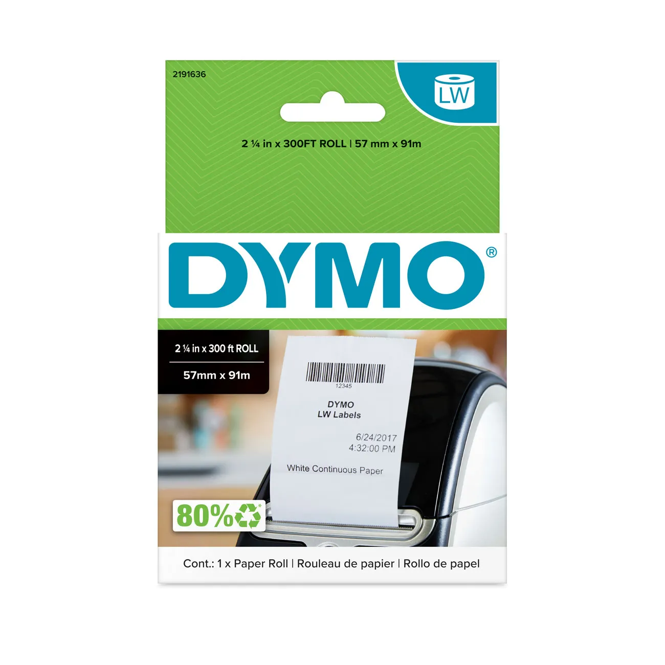 Schriftband DYM LW-Bonrollen weiß 57x 91mm