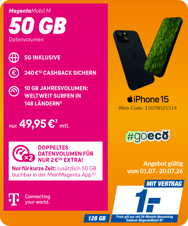 iPhone 15 mit Magenta Mobil M für 1€!