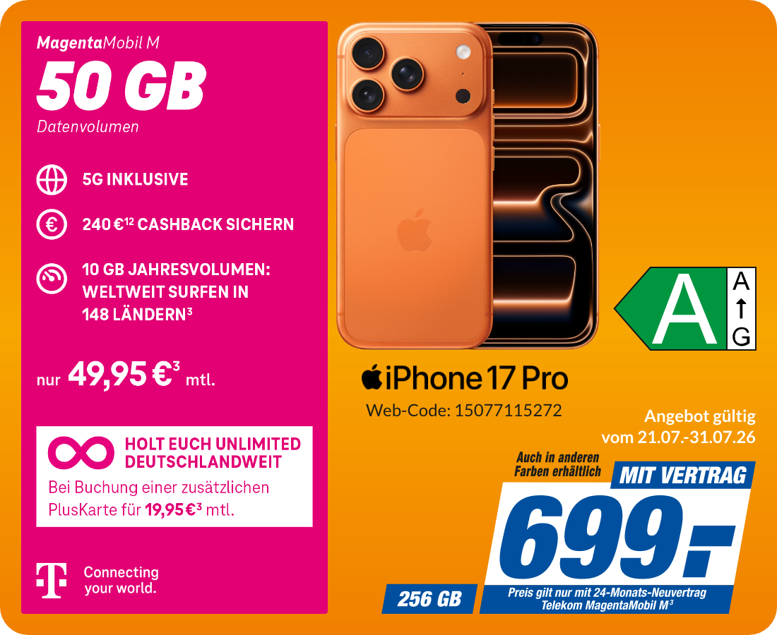 iPhone 17 Pro mit Magenta Mobil M für 699€!