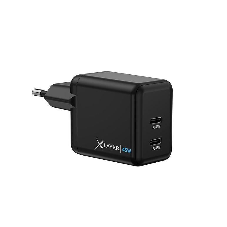 Ladegerät Dual USB Typ C mit Power Delivery 45W, Schwarz