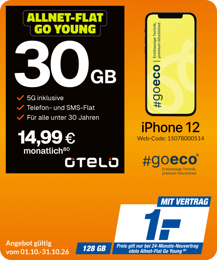 iPhone 12 mit Allnet Flat GO Young für 1€!