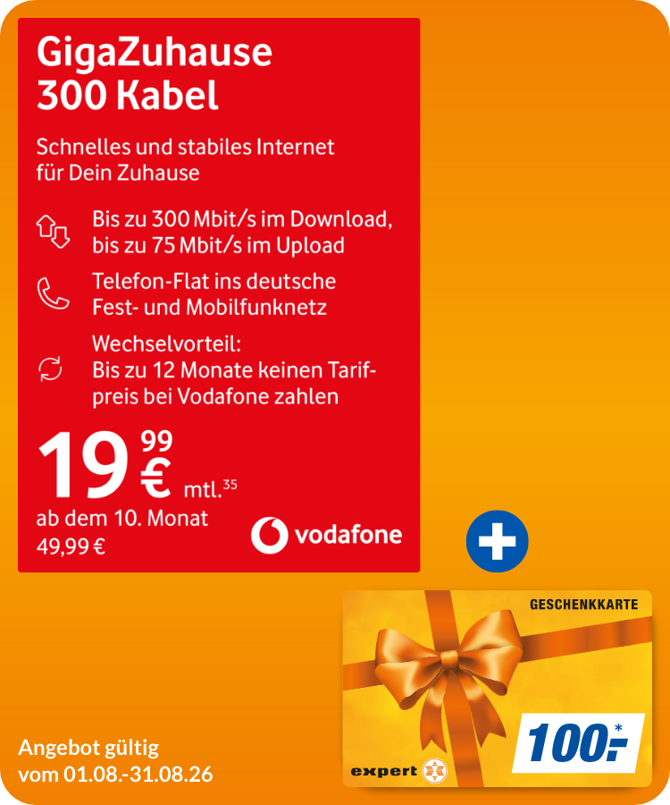 GigaZuhause 300 Kabel mit 100€ expert Gutschein!