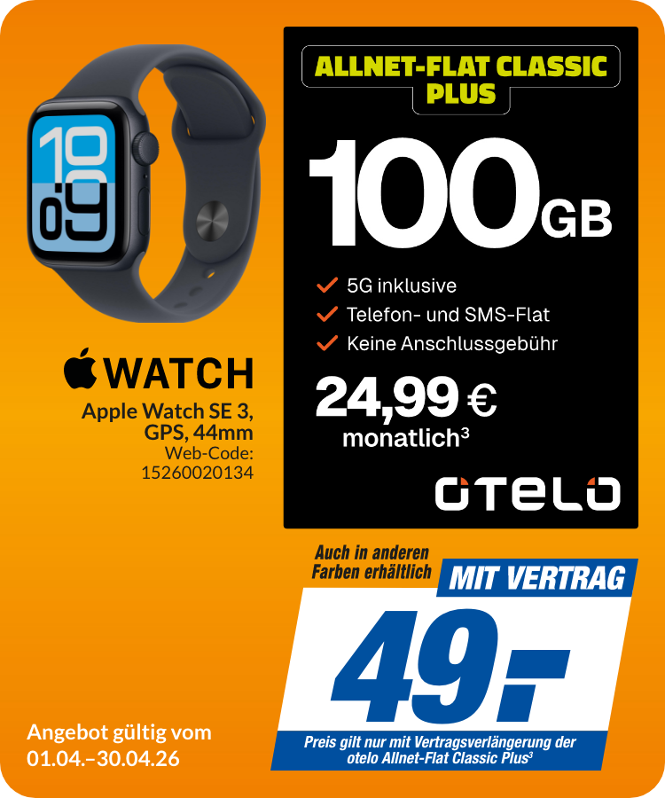 Apple Watch SE 3 mit Allnet Flat Classic Plus für 49€!