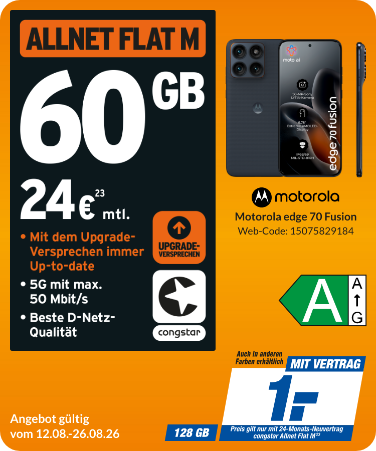 Motorola Edge 70 Fusion mit Allnet Flat M für 1€!