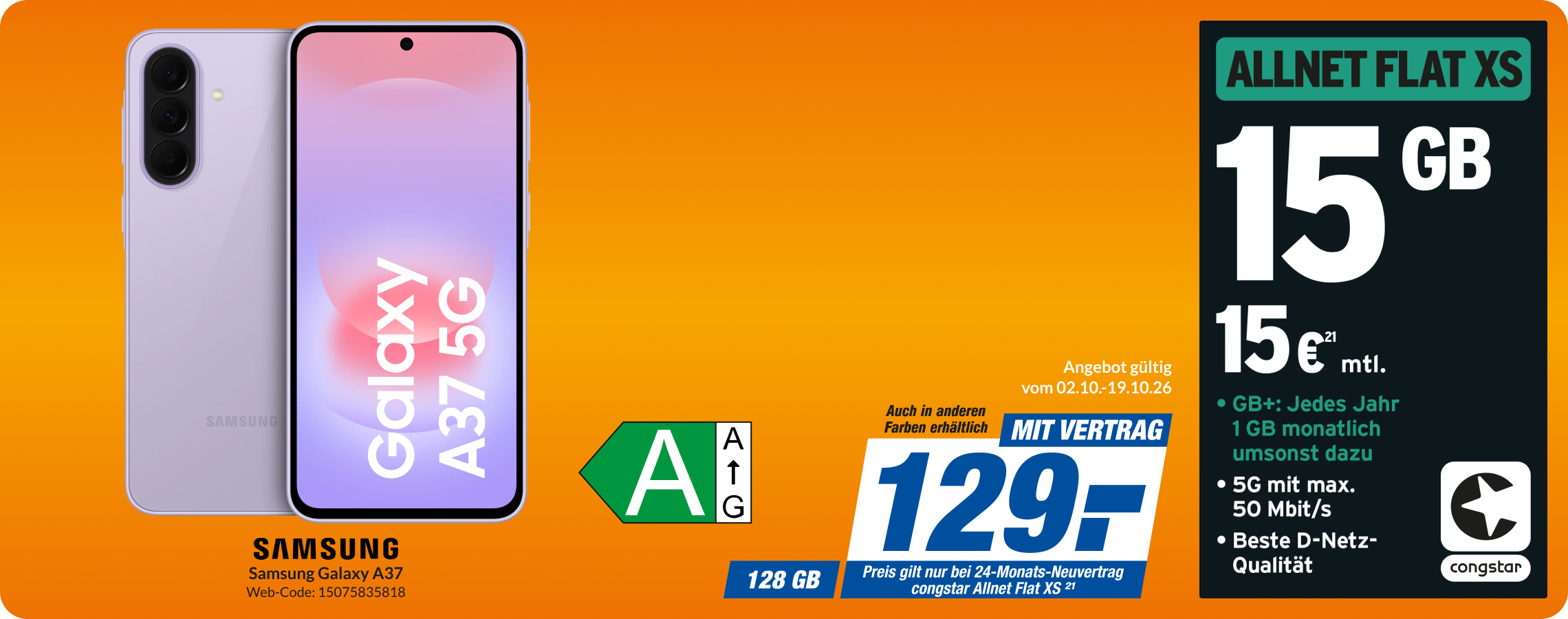 Samsung Galaxy A37 mit Allnet Flat XS für 129€!