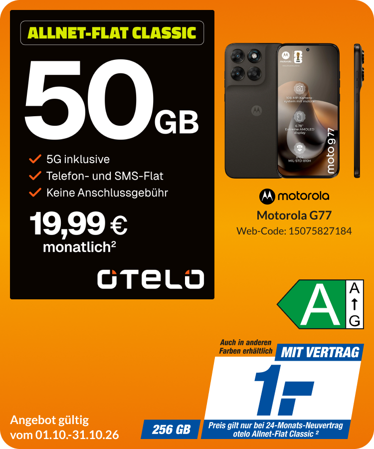 Motorola G77  mit Allnet Flat Classic für 1€!