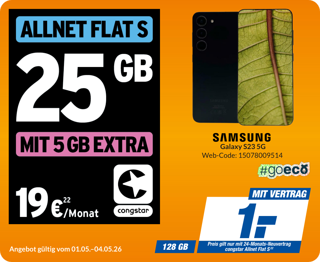Samsung A23 mit Allnet Flat S für 1€!