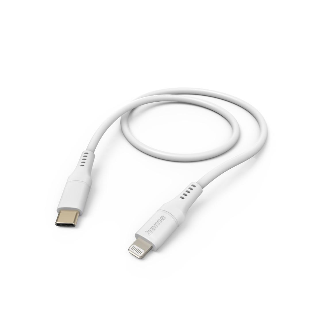 Ladekabel "Flexible", USB-C - Lightning, 1,5 m, Silikon, für iPhone, Weiß (00201574)