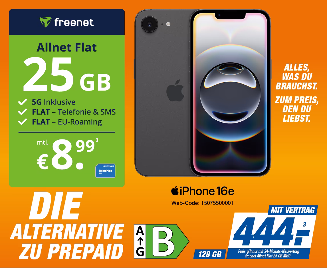 iPhone 16e mit Freenet Allnet Flat 25GB