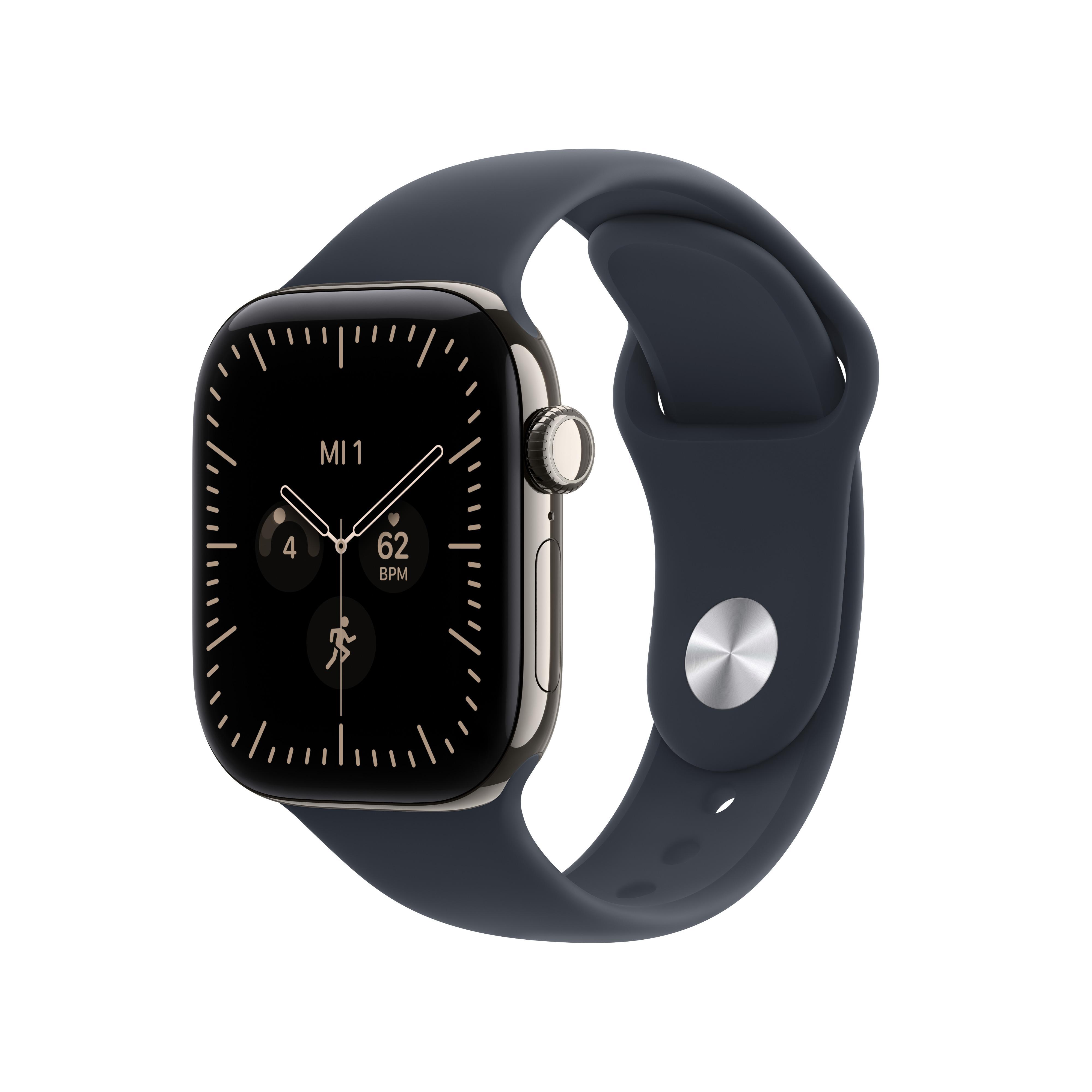 Watch Series 12, GPS + Cellular, 42mm, Natur Titangehäuse mit Navyblau Sportband - S/M Smartwatch