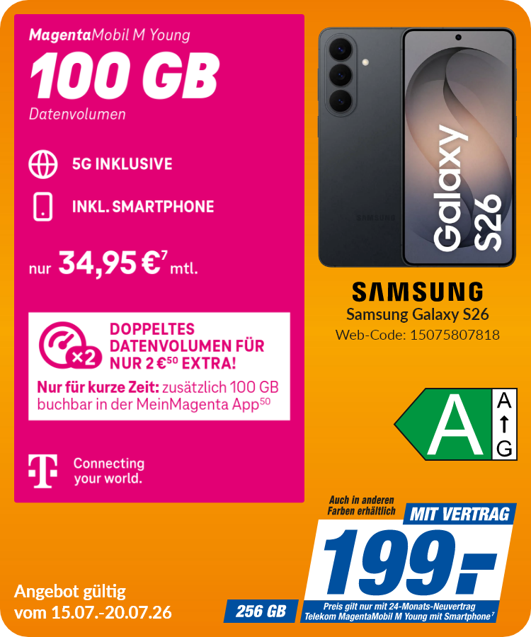 Samsung S26 mit Magenta Mobil M Young für 199€!
