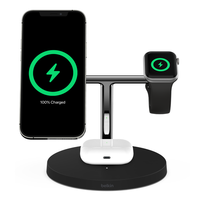 BoostCharge Pro Drahtloses 3-in-1-Ladegerät mit MagSafe, 15 W, Schwarz