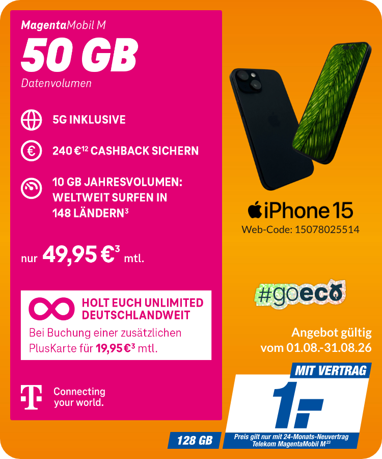 iPhone 15 mit Magenta Mobil M für 1€!