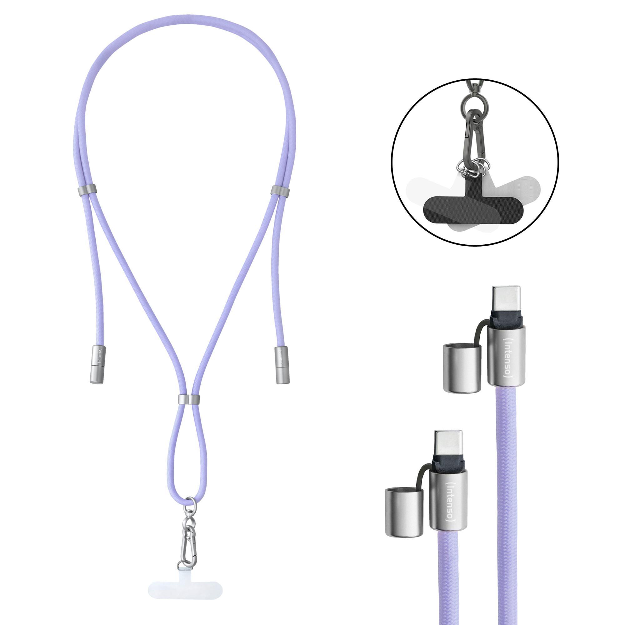 Cell Phone Charging Lanyard, Handykette mit USB-C Lade- und Datenkabel, Lila