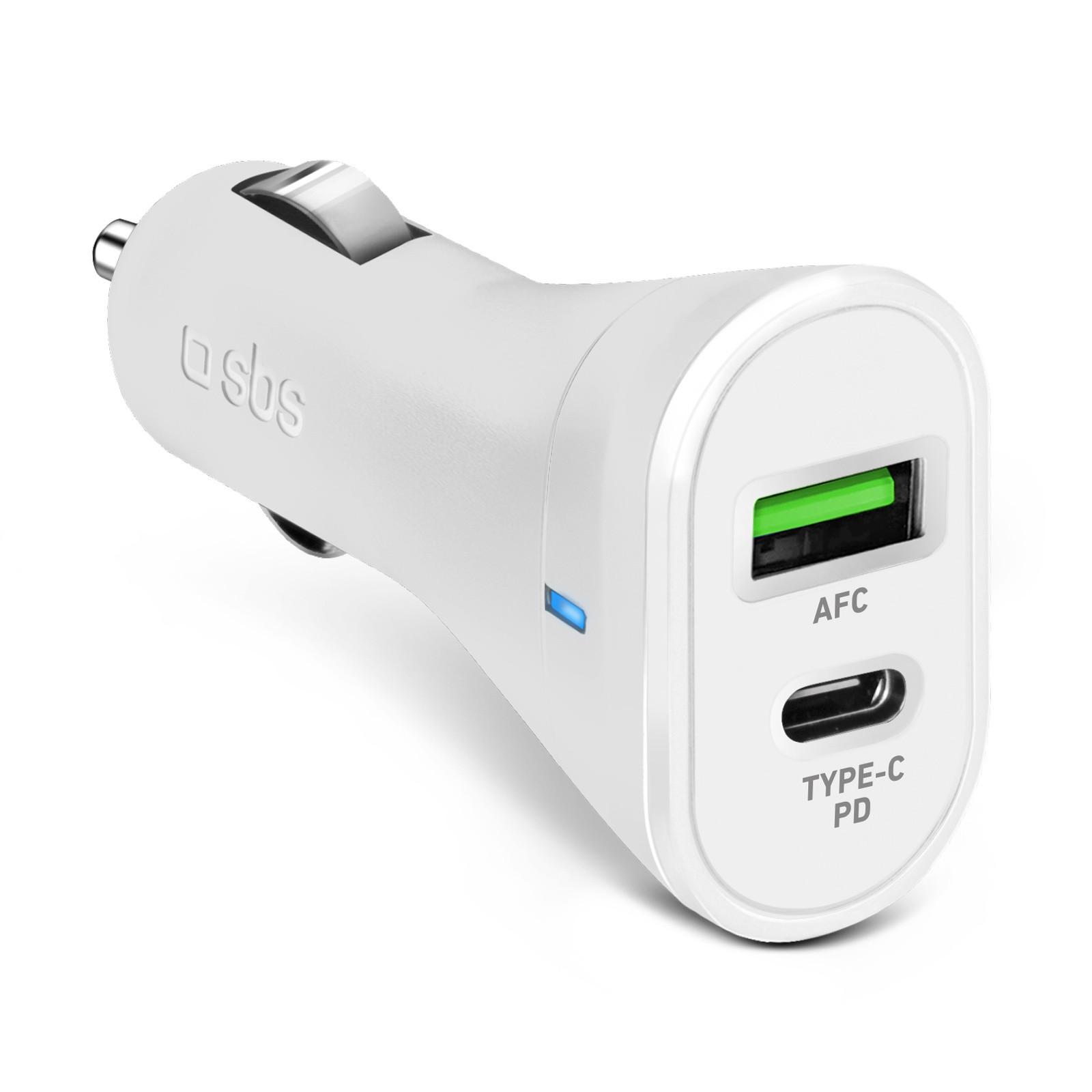 Autoladegerät, USB-C und USB-A, 20 W, Weiß