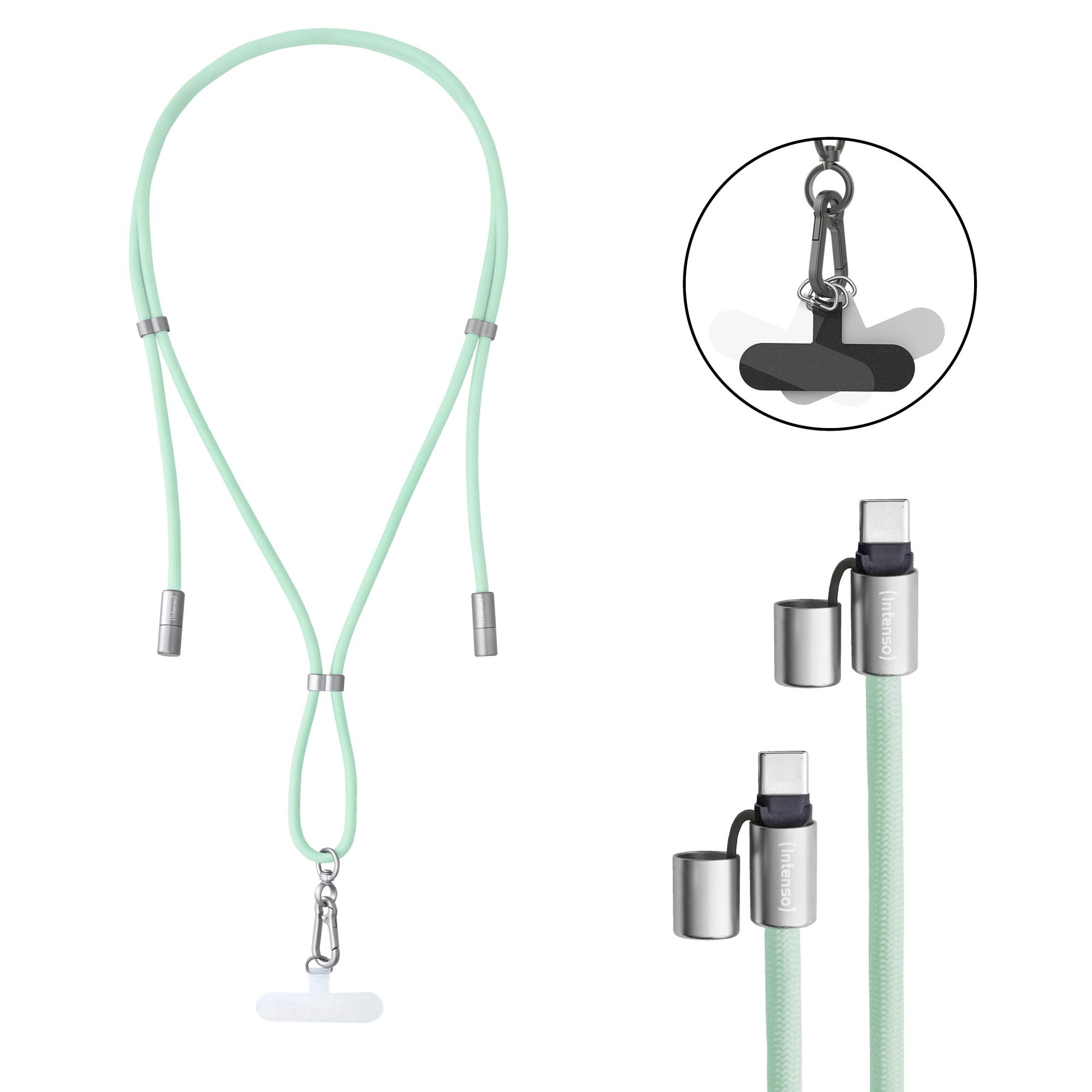 Cell Phone Charging Lanyard, Handykette mit USB-C Lade- und Datenkabel, Grün