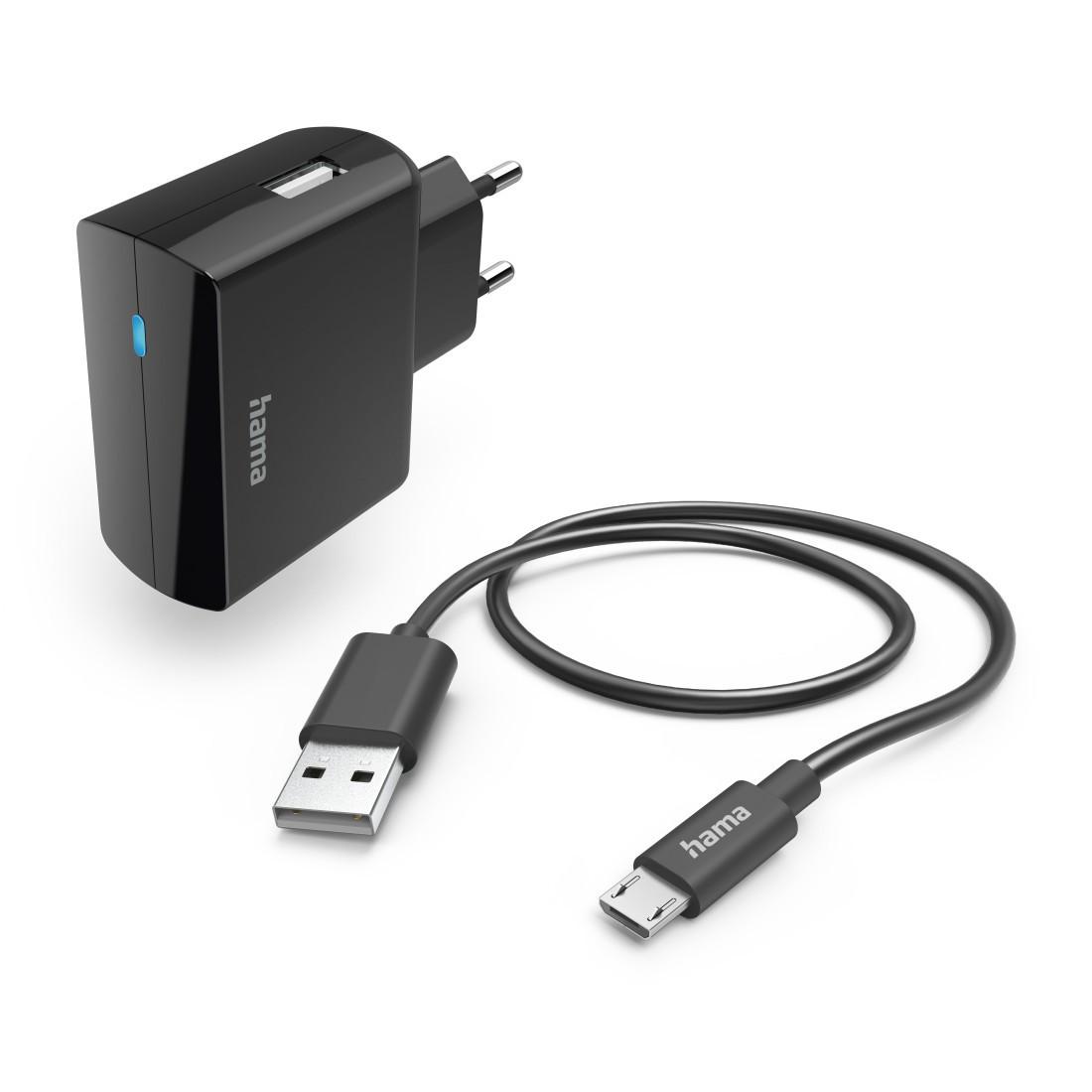 Ladegerät mit Ladekabel Micro-USB, 12 W, 1 m, Schwarz (00201622)