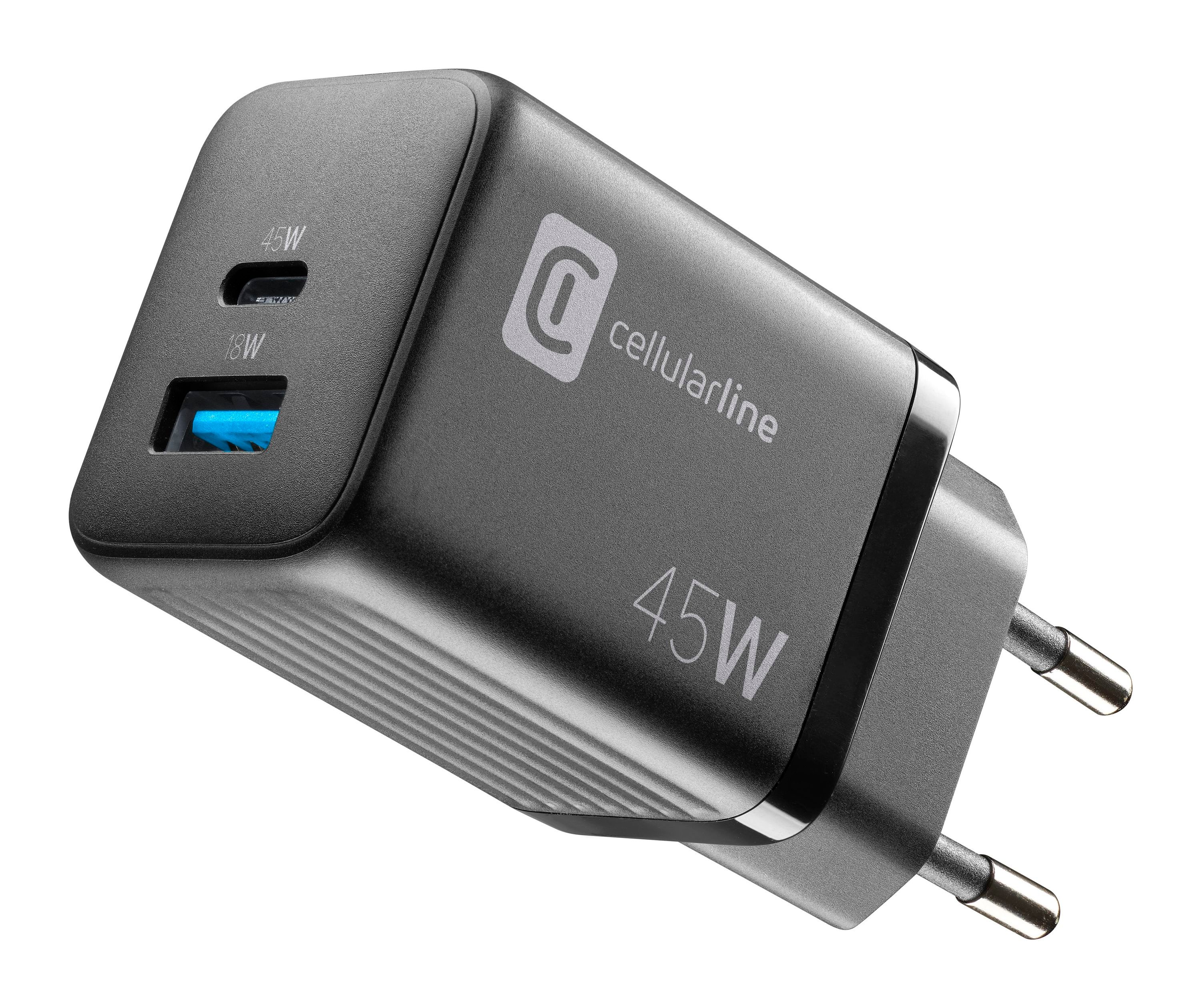 USB Charger Multipower Micro 45W GaN 2 Ports PD Black (60001) Ladegerät (USB-A + USB-C)