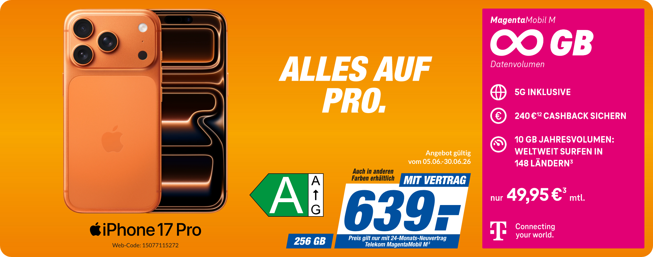 iPhone 17 Pro mit Magenta Mobil M für 639€!