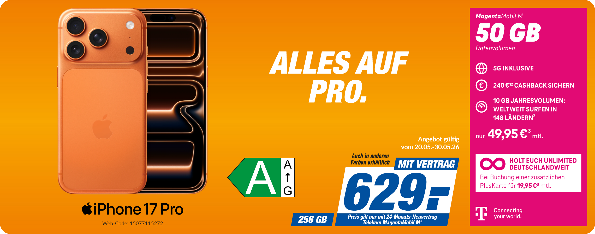 Apple iPhone 17 Pro mit Magenta Mobil M für 629€!