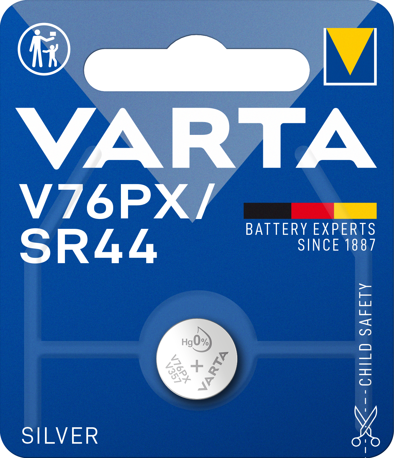 SILVER Coin V76PX/SR44, 1er Blister Batterie