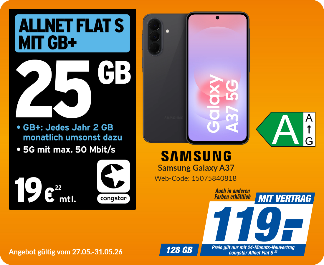 Samsung A37 mit Allnet Flat S für 119€!