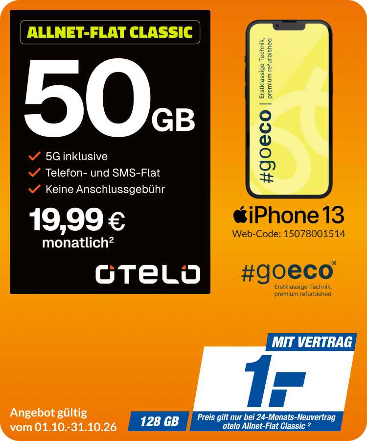 iPhone 13 mit Allnet Flat Classic für 1€!