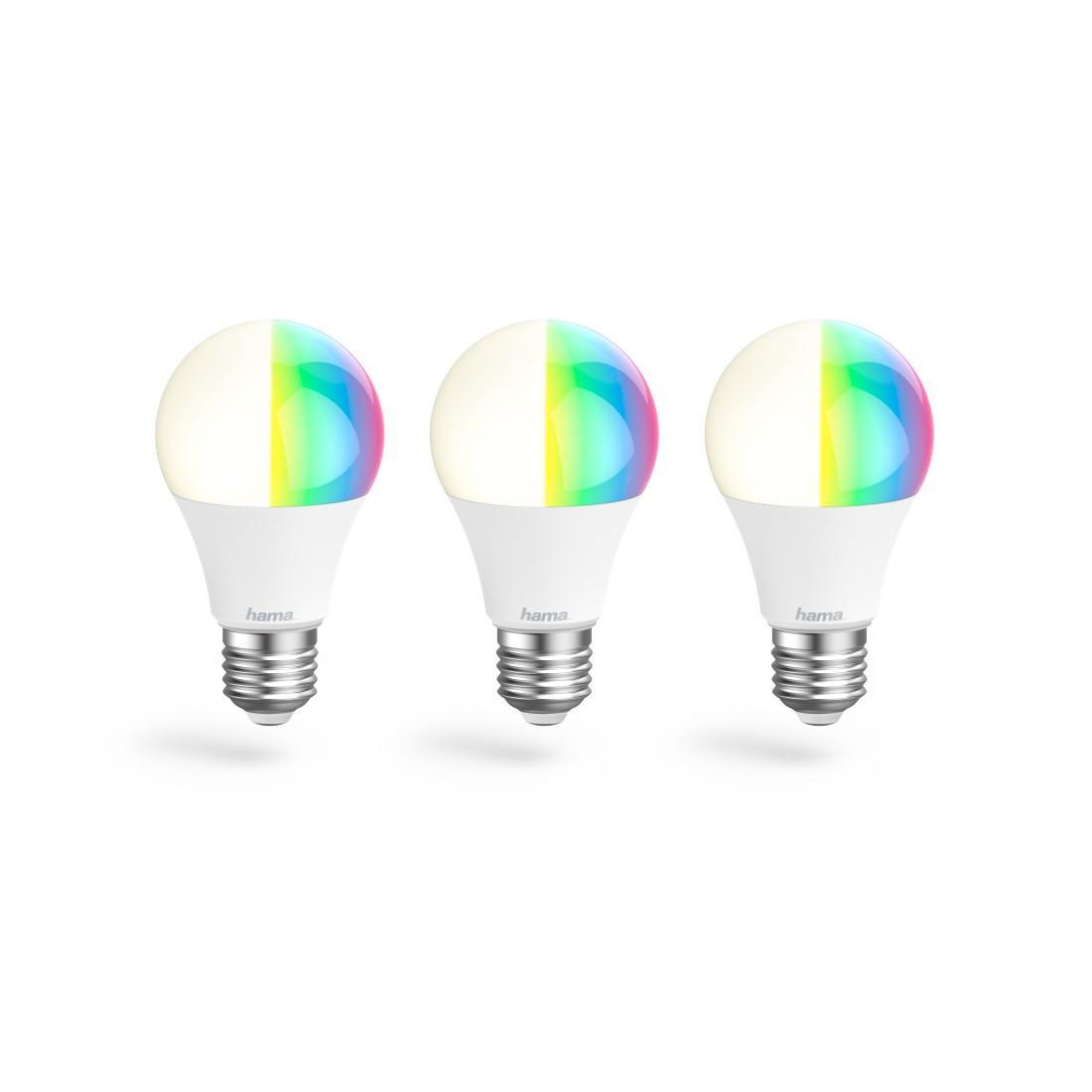 WLAN-LED-Lampe, E27, 8,5W, RGBW, dimmbar, Birne, Sprach-/App-Steuerung, 3St (00176635)