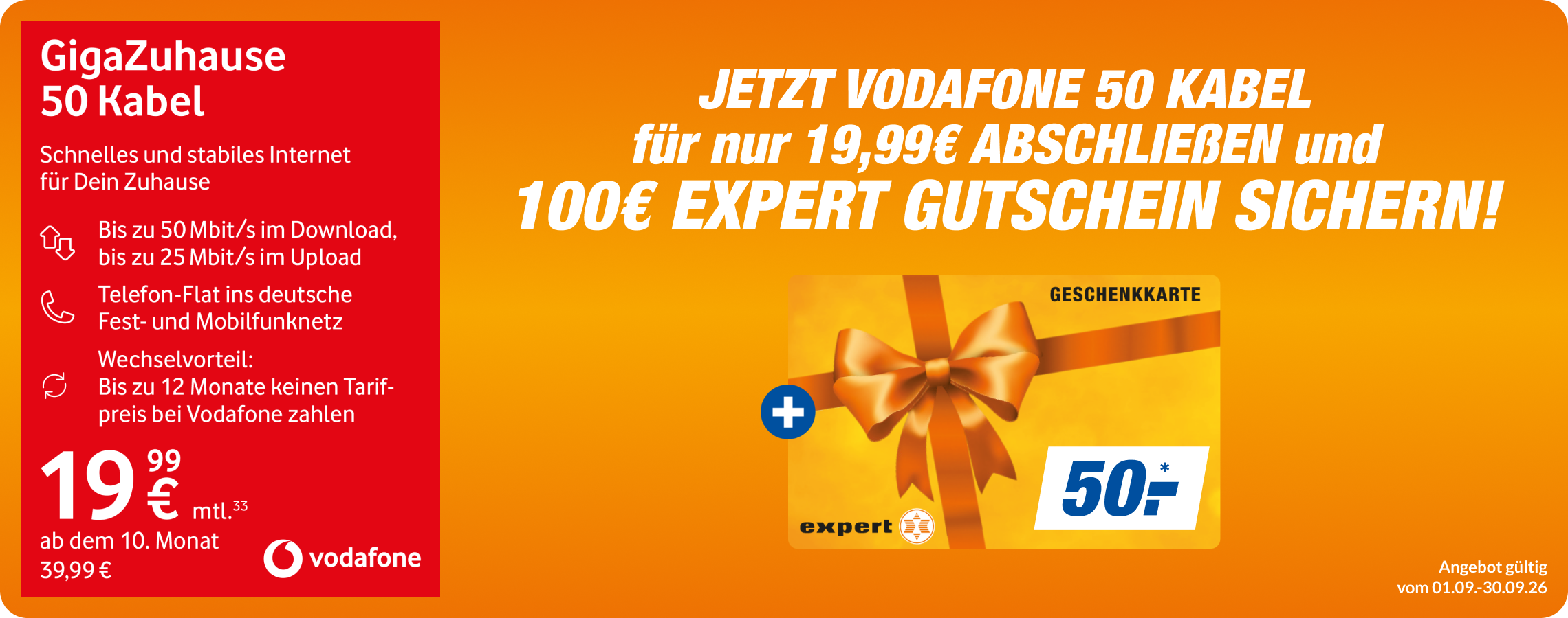 GigaZuhause 50 Kabel mit 50€ expert Gutschein!