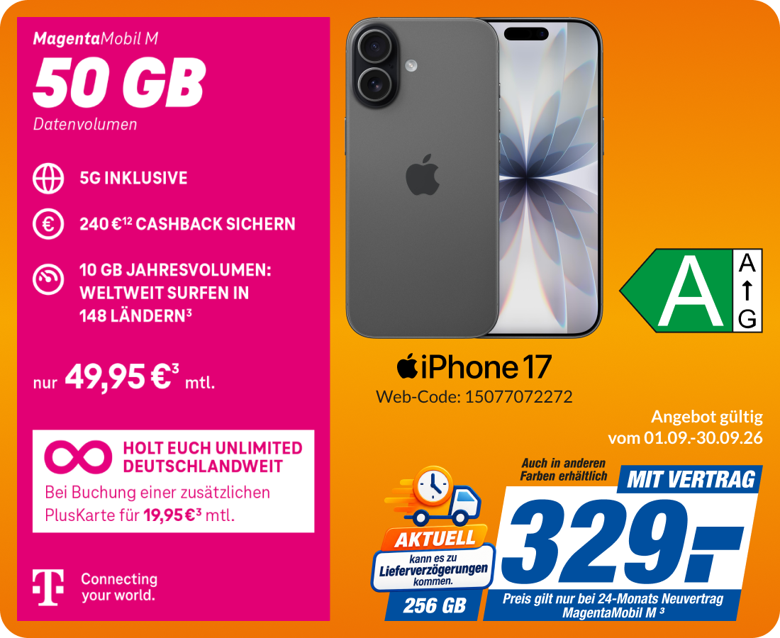 iPhone 17 mit Magenta Mobil M für 329€!