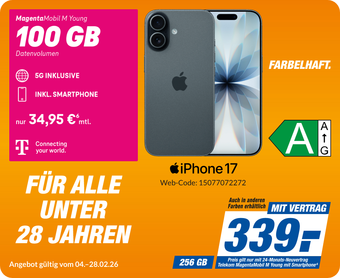 iPhone 17 mit Magenta Mobil M Young für 339€!